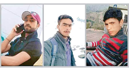 3名被印度士兵擄走及殺害的青年。左起︰伊姆蒂亞茲、阿布拉爾及易卜拉