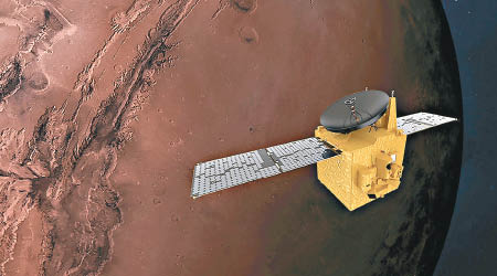 「希望號」成功進入火星軌道。圖為畫家筆下構想圖。