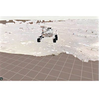 影片模擬堅毅號在火星表面試駛（左、右圖）。