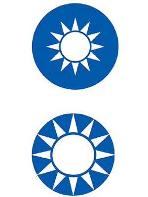 圖上：青天白日徽章圖下：國民黨黨徽