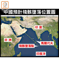 中國預計殘骸墜落位置圖