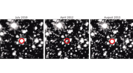 天文望遠鏡紀錄該恒星短時間內回復亮度（紅圈示）。