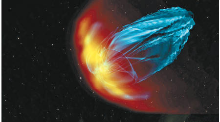 專家研生命起源，模擬星冕物質衝擊地球保護磁層的構想圖。