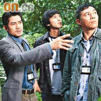 左起：陳觀泰、郭富城、黃又南及張兆輝在新片中大鬥演技。