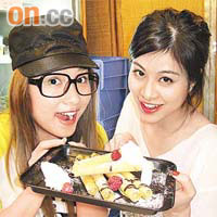 麥家瑜（右）應電台DJ阿Lu邀請炮製新派蛋卷，賣相一流。