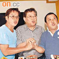 左起：阿倫、吳思遠及志偉齊心為台灣水災籌款。