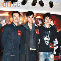左起：吳浩康、陳偉霆及陳家樂的黑色死神造型相當突出。