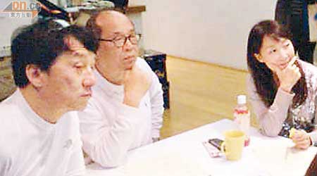 陳美齡前日與成龍（左）及岑建勳到日本領事館開會。
