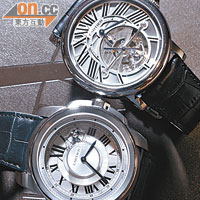 on man:<BR>Rotonde de Cartier Astroregulateur腕錶9800 MC型機芯 $2,330,000<br>on woman:<br>Calibre de Cartier Astrotourbillon天體運轉式陀飛輪腕錶9451 MC型機芯 $935,000