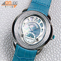 藍色雙行鑽石錶圈腕錶配真皮鱷魚紋錶帶24,000