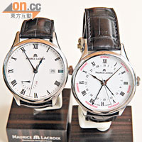 Masterpiece Tradition腕錶<BR>五針 $32,000（右）<BR>動力儲備 $27,000（左）