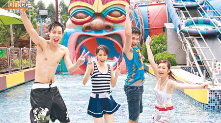 陳安立（左起）、陳姿言、劉振宇及楊柳青到番禺拍旅遊特輯。