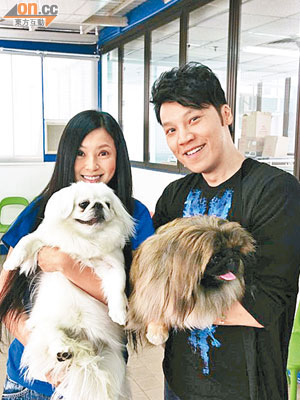 傅明憲帶同愛犬FiFi及獅子頭，接受王賢誌訪問。 