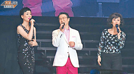 江美儀（左起）、劉松仁和韓馬利同台獻唱。