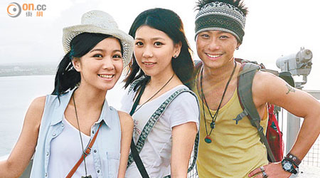 楊潮凱與網絡女神大埔LuLu（左）及杜小喬到關島拍戲，可惜全程病住開工。