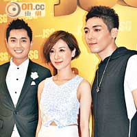 （左起）鄭俊弘、泳兒和羅孝勇昨日錄影《勁歌》，大晒唱功。