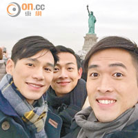 王梓軒（左起）、梁烈唯及陳國峰遠赴美國拍外景，卻意外失財，認真無辜。