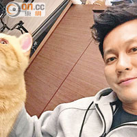 李晨自拍與貓咪的合照。
