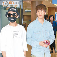 趕拍劇的宗泫（右）與李在真昨日清晨已返抵韓國。