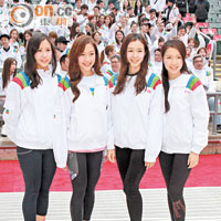 左起：林凱恩、龐卓欣、麥明詩、郭嘉文<br>幾位香港小姐昨精神奕奕現身。