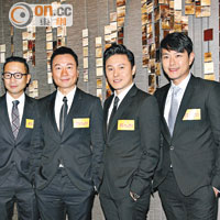 陳國邦（左起）、黎耀祥、曹永廉與蕭正楠一副西裝骨骨拍新劇宣傳片。