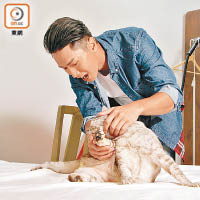 攝影師出動一隻罕有豹貓與陳柏宇拍攝宣傳照。