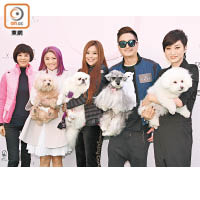 陳法蓉（右起）、何國鉦、傅明憲等抱愛犬出現，交流養狗心得。