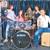 蔣嘉瑩（左起）、莊思明、王維德、麥晴茵及麥德羅為演唱會綵排。