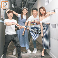 李建邦（左起）、羅伊婷、皓聖及趙詠瑤被電視台「賣豬仔」拍旅遊節目。