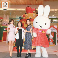 龔嘉欣（左起）、新鴻基地產代理有限公司租務部總經理鍾秀蓮和李佳芯預祝聖誕。