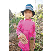 7歲的伊露靠上山掘蟲食維生。