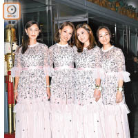 鄭希怡（左起）、容祖兒、蔡卓妍及圈外好友擔任索爆伴娘團。