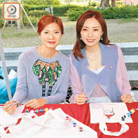 陳爽（右）與蔣嘉瑩設計環保袋。