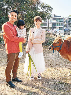 陳柏宇一家三口郊外遊，女兒牛咁眼望實牛牛。