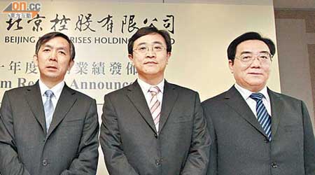 北控主席王東（左）稱，母公司正與國資委就交換資產洽談。（陳德賢攝）