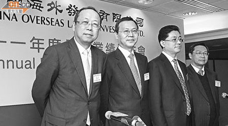 中海主席孔慶平（左二）預料，今年上半年整體樓市將會更嚴峻。（黃仲民攝）