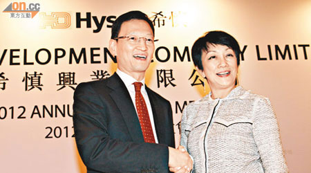希慎執行主席利蘊蓮（右）同新CEO劉少全（左）一齊會見傳媒。（潘國禮攝）