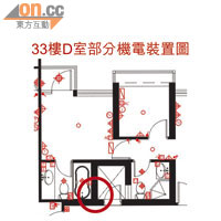 機電裝置圖所示的主人套房浴室並無標示設有窗戶（紅圈）