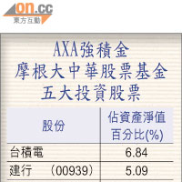 AXA強積金摩根大中華股票基金五大投資股票