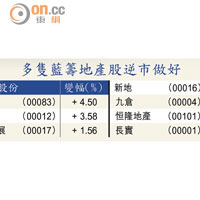 多隻藍籌地產股逆市做好