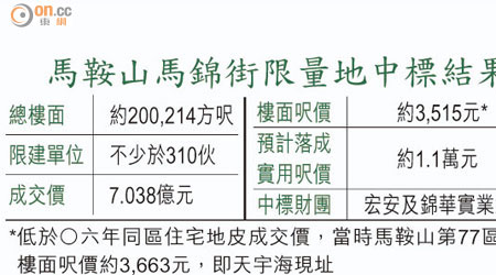 馬鞍山馬錦街限量地中標結果