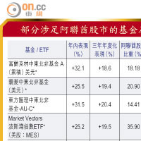 部分涉足阿聯酋股市的基金及ETF