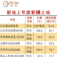 新地上年度新購土地