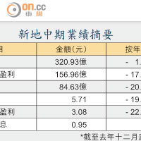 新地中期業績摘要