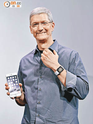 市場料Apple季績仍受惠於iPhone 6/6 Plus帶動。圖為行政總裁庫克。
