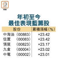 年初至今最佳表現藍籌股