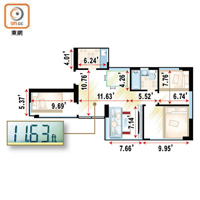 樂聲大廈三房單位原則平面圖