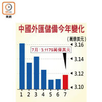 中國外匯儲備今年變化