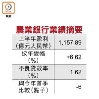 農業銀行業績摘要