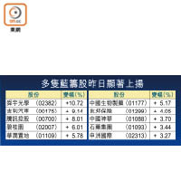 多隻藍籌股昨日顯著上揚